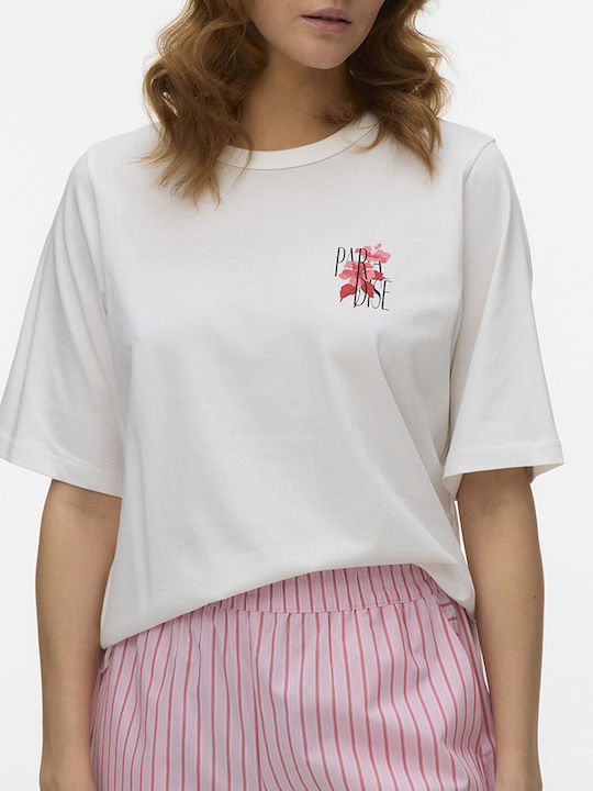 Vero Moda Дамска Блуза Памучна Къс Ръкав Snow White