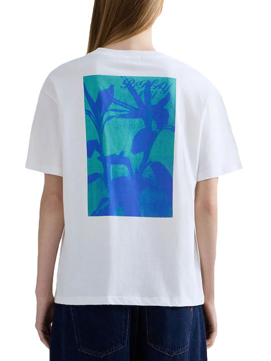 Replay Damen Oversized T-Shirt Blumen Weiß-Blau