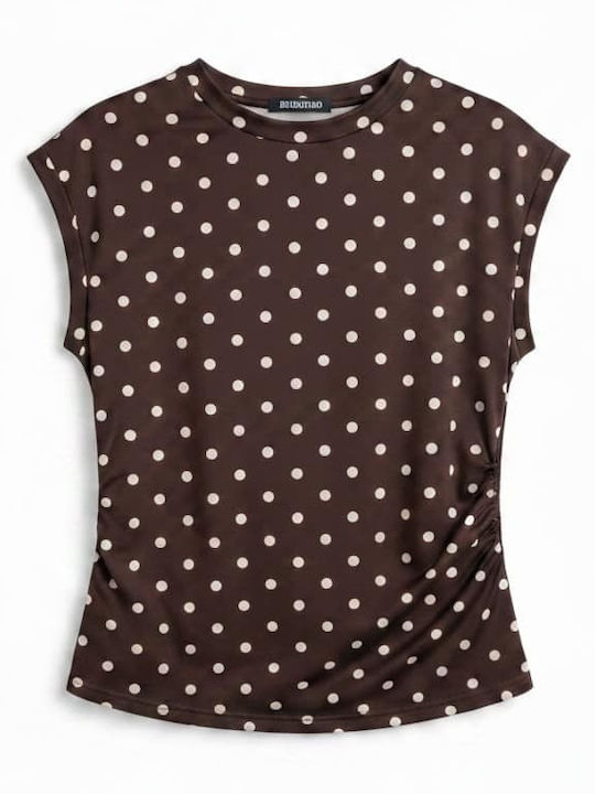 Women's Sleeveless Polka Dot Brown Top
