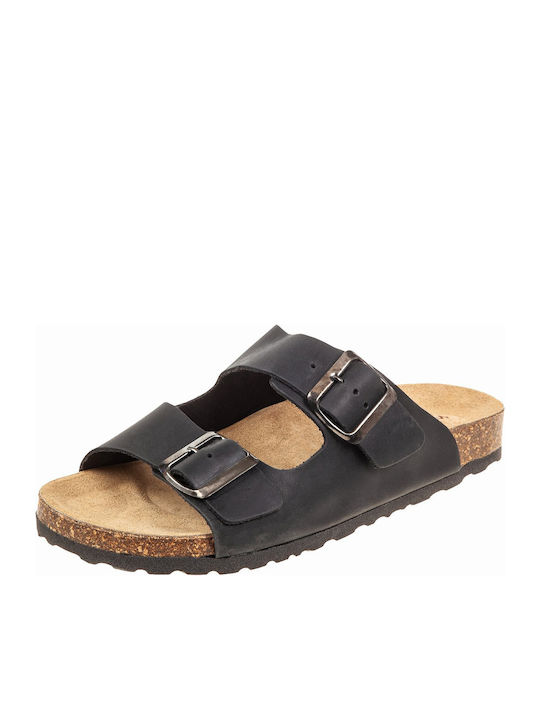 Leder Flache Damen Sandalen Schwarz