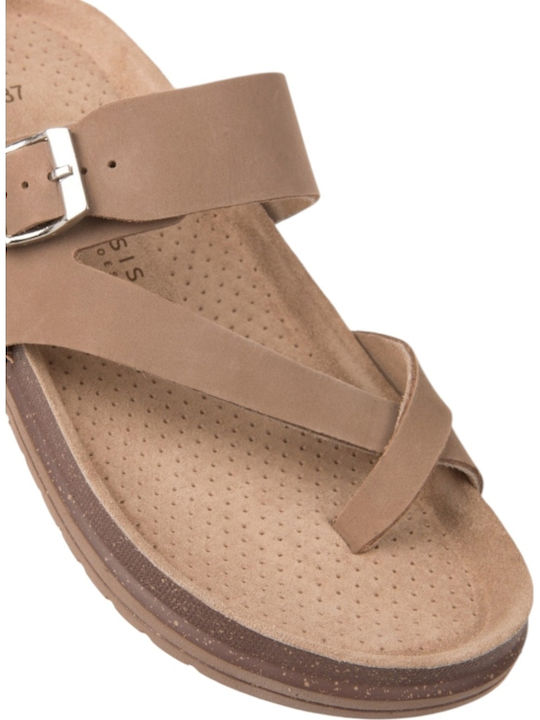 Leather Women's Flat Sandals Beige