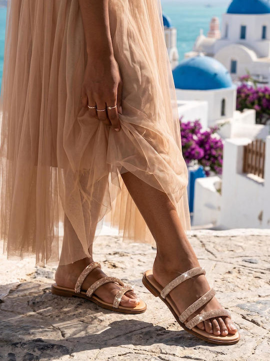 Leather Women's Flat Sandals Rose Gold