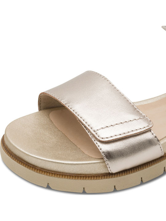 Leder Flache Sandalen Für Damen Gold