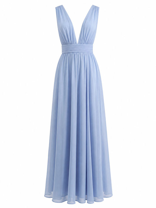 Summer Maxi Dress for Wedding - Christening Open Back Light Blue