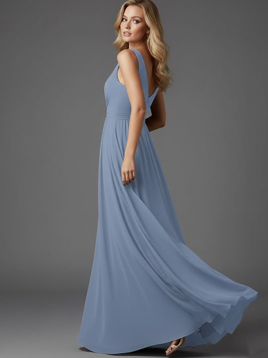 Summer Maxi Dress for Wedding - Christening Open Back Light Blue