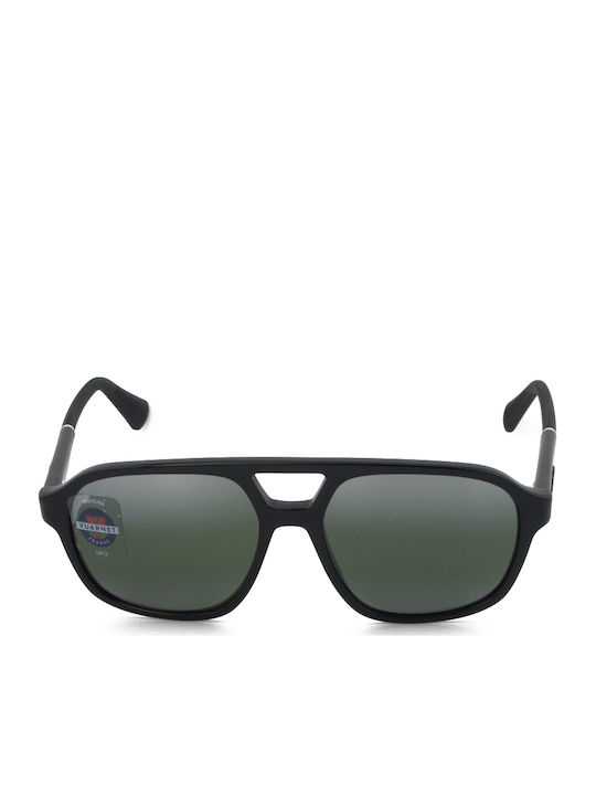 Unisex Sunglasses with Black Horn-Rimmed Frame and Black Mirror Lens