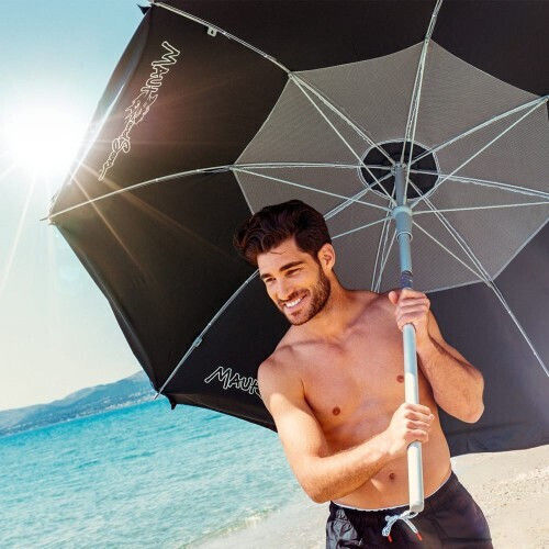 Maui & Sons 32mm Black Black Folding Beach Umbrella Aluminum Diameter 1.9m with UV Protection and Air Vent Black