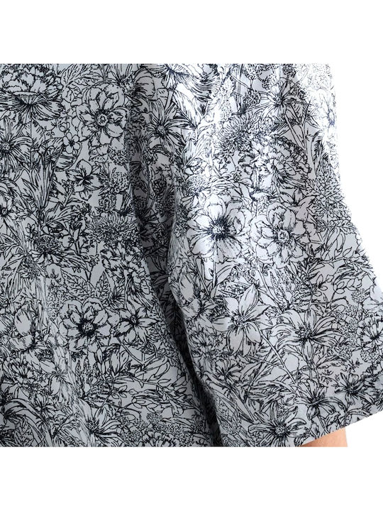 Short Sleeve Cotton Shirt in Regular Fit Floral White-Black