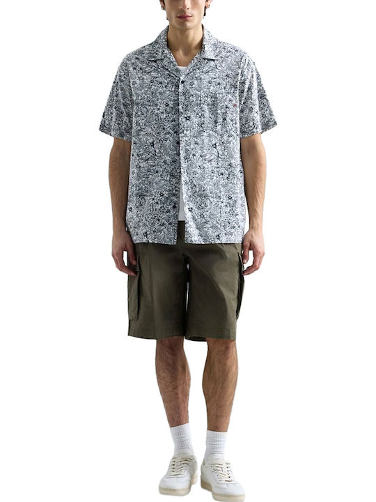 Short Sleeve Cotton Shirt in Regular Fit Floral White-Black