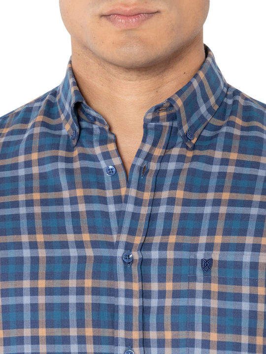 Maverick Long Sleeve Flannel Overshirt in Regular Fit Checked Blue