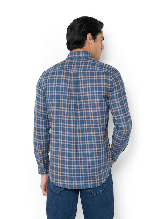 Maverick Long Sleeve Flannel Overshirt in Regular Fit Checked Blue
