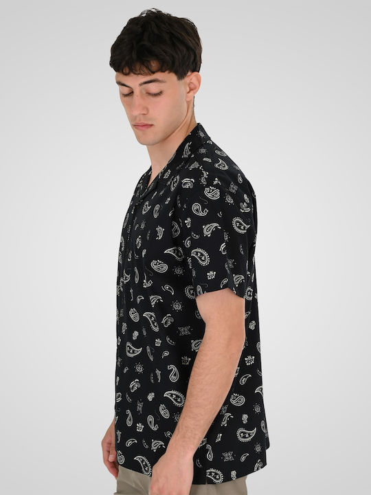 Short Sleeve Linen Shirt in Regular Fit Black