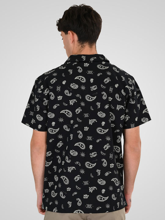 Short Sleeve Linen Shirt in Regular Fit Black