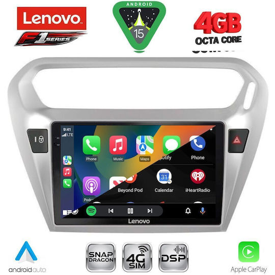 Lenovo Ηχοσύστημα Αυτοκινήτου για Peugeot 301 Citroen C-Elysee 2013-2023 (Bluetooth/USB/WiFi/GPS/Apple-Carplay/Android-Auto) με Οθόνη Αφής 9"