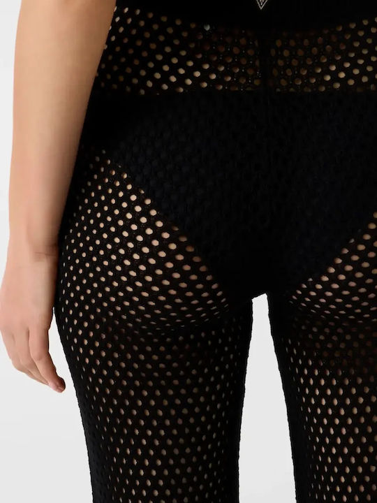 Damen Hochgeschnittenes Stoff Capris in Loose Passform Schwarz
