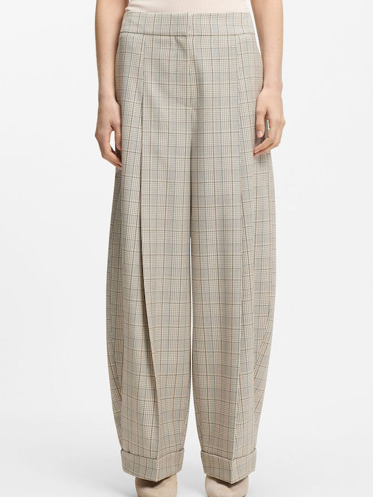 Boss Damen Stoffhose Karomuster Beige