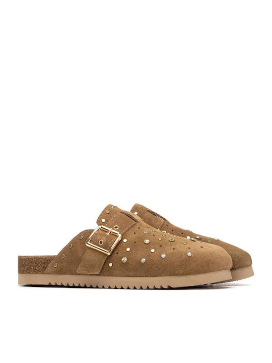 Suede Mules με Τακούνι σε Ταμπά Χρώμα