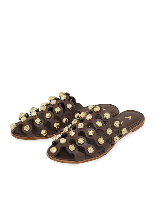 Flat Δερμάτινα Mules σε Καφέ Χρώμα