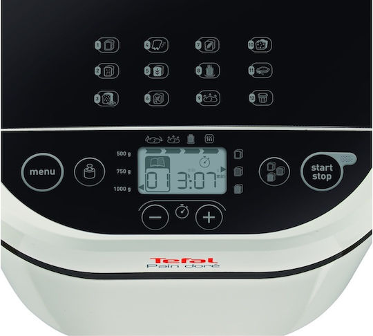Tefal Pain Dore Mașină de pâine cu o putere de 720W și o capacitate de 1000gr cu 12 programe