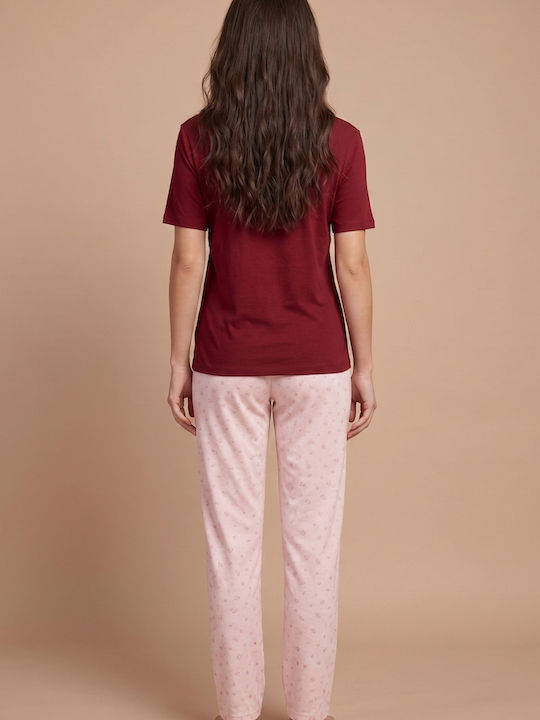 Siyah Inci Set Pijamale De Vară Dama Burgundy