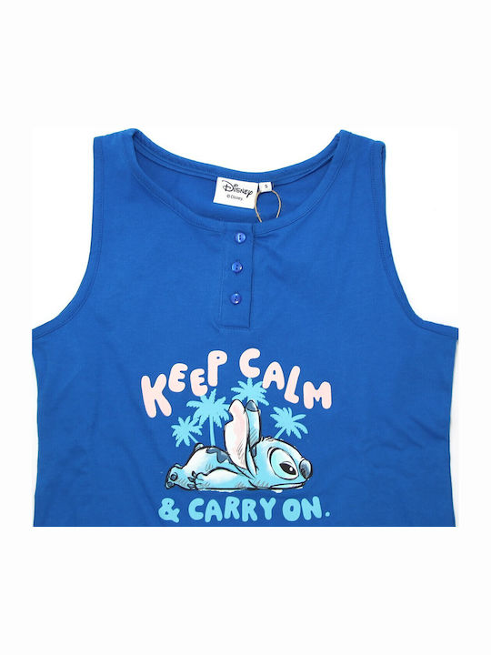 Disney Summer Women's Pyjama Set Cotton Blue Stitch Keep Calm