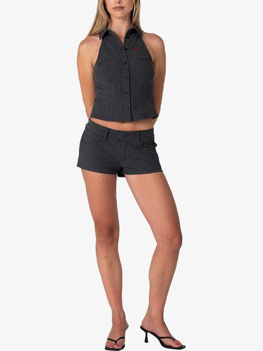 Sleeveless Women's Shirt Grey Pin Stripe Striped