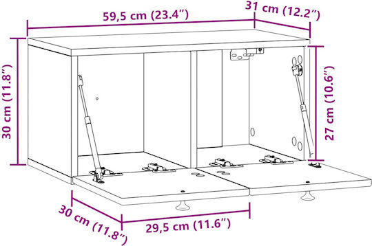 TV Stand Metal Aged Wood L59.5xW31xH30cm