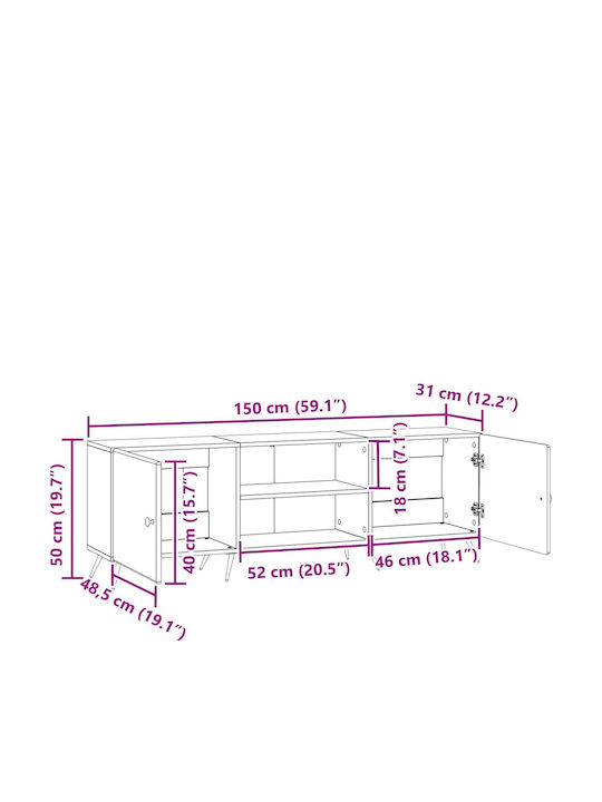 TV Stand Metal & Wood Concrete Grey W150xD31xH50cm