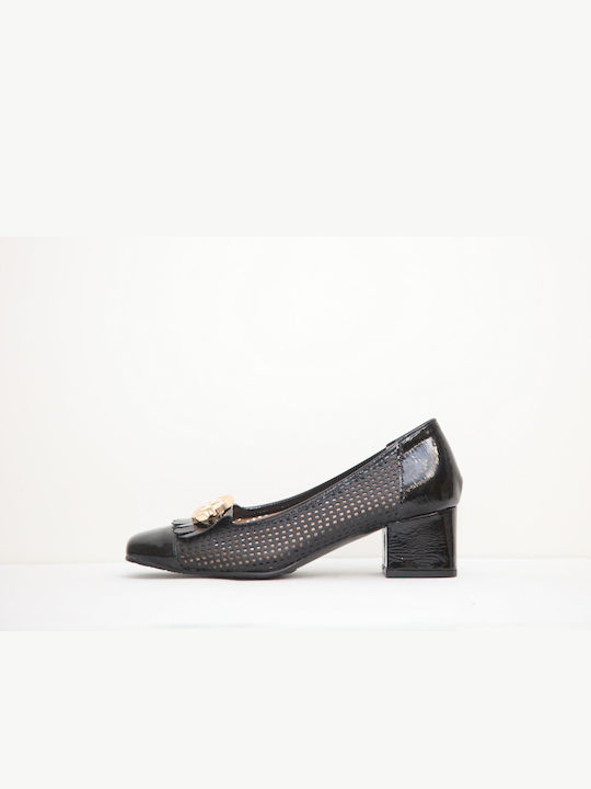 Damen Leder Pumps mit Mittelhohem Absatz in Schwarz