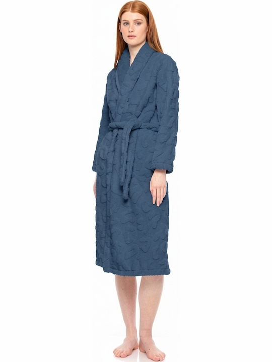 Pink Label Χειμερινή Γυναικεία Fleece Ρόμπα Cosmos Blue