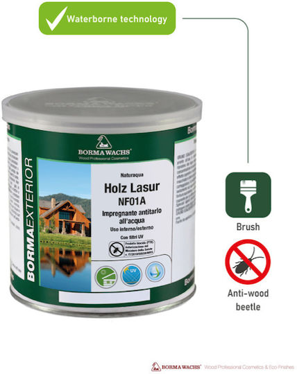 Borma Wachs Naturaqua Holz Lasur Wood Preservative Water No53 Light Walnut NAT3634NC 2.5lt