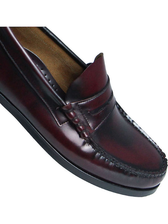 Leather Men's Moccasins In Burgundy Colour