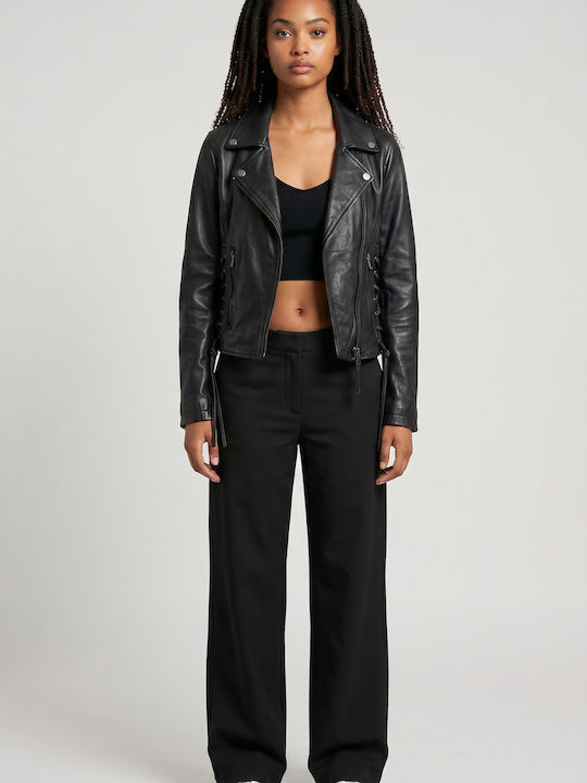 Leather Women's Jacket for Winter Black