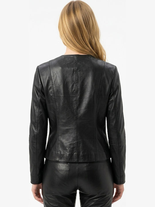 Leather Women's Jacket for Winter Black Amelia