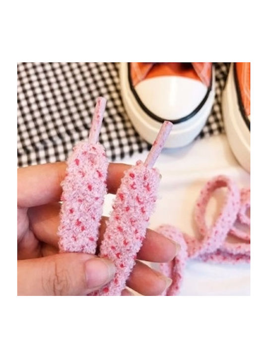 Set 2 Plush Fluffy Shoelaces 1 Cm Wide 120 Cm Long Pink Red