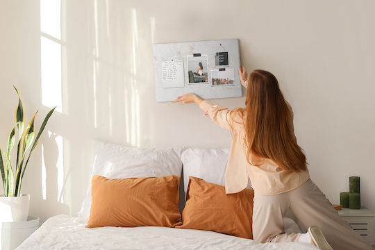 Canava Plută Decorațiune Perete + Piuneze Din Lemn În Set Marmură Elegantă 60x40 Cm