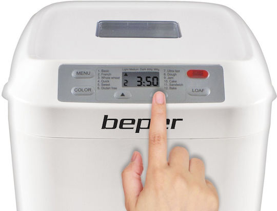 Beper Bread Maker 550W with Container Capacity 900gr and 12 Baking Programs