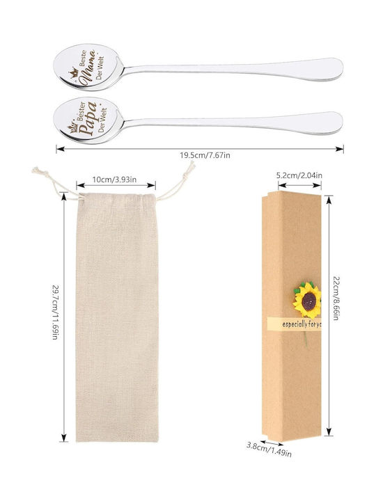 Set Linguri Cafea / Ceai Oțel Inoxidabil Argintii 19cm 2 Bucăți