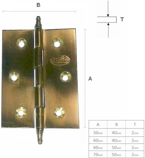 Amig Μεντεσές Πόρτας Γαλλικός Ορειχάλκινο 60x40mm Ορειχάλκινος 1003