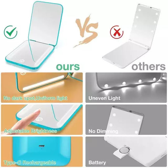 Wobsion Makeup Mirror Purse with Light 7.62x7.62cm White