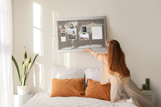 Panou Plută Ace + Ace Metalice Maro Hartă Mondială 100x70 Cm