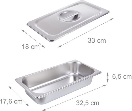 Relaxdays Set Tăvi Din Oțel Inoxidabil Cu Capac 3 Buc 6.5x32.5x17.6cm Argintiu