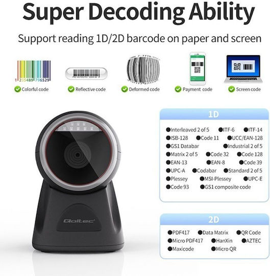 Qoltec Handheld-Scanner Verkabelt mit Lesbarkeit von 1D Barcodes