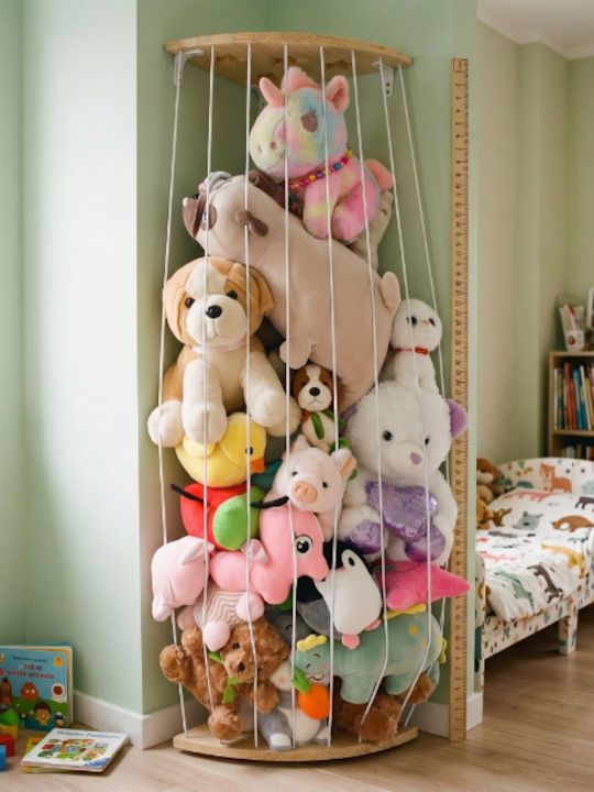 Kids Shelf Corner Hanging Plush Toy Organizer Mesh Wall Mount White