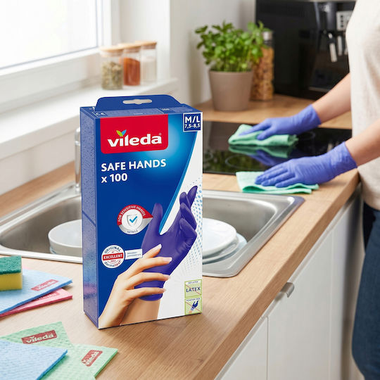 Vileda Cleaning Gloves Safe Hands Nitrile Medium 100 Pairs