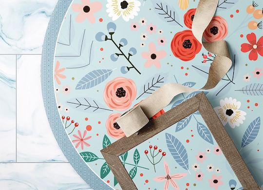 Round Decorative Vinyl Office Rug Meadow Flowers Ø 100 Cm