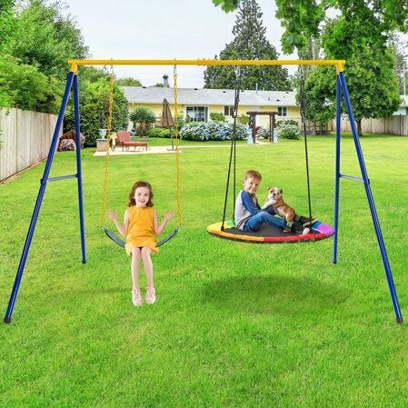 Costway Double Nest Metal Swing Pink