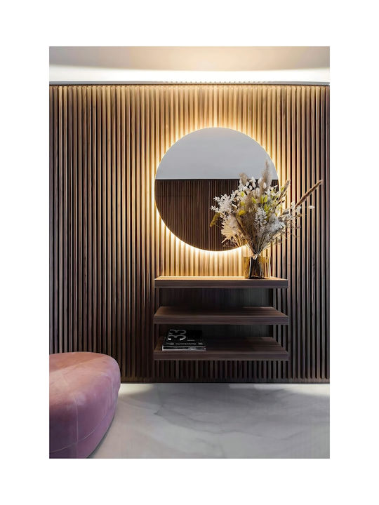 SteweHome Καθρέπτης Τοίχου με Καφέ Πλαίσιο & LED Φωτισμό 55x55cm