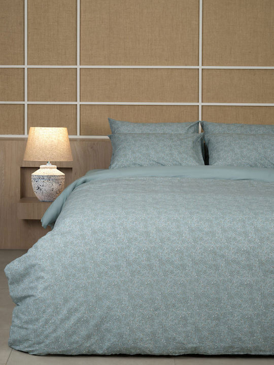 Sunshine Cotton Feelings 928 Double Bed Sheets Set with Rubber Hugger 150x205+30cm Aqua 4 Pieces