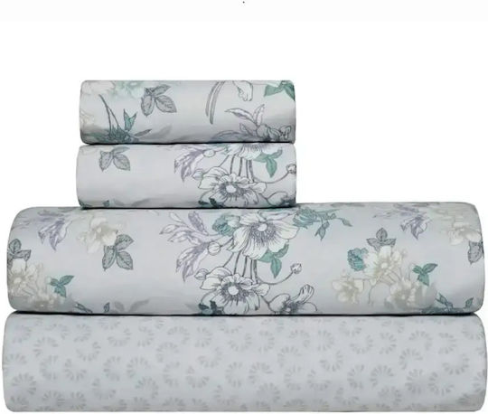 Kentia Vervita 22 Set Bed Sheets Double 240x270cm Grey-white-beige-mint 4 Pieces